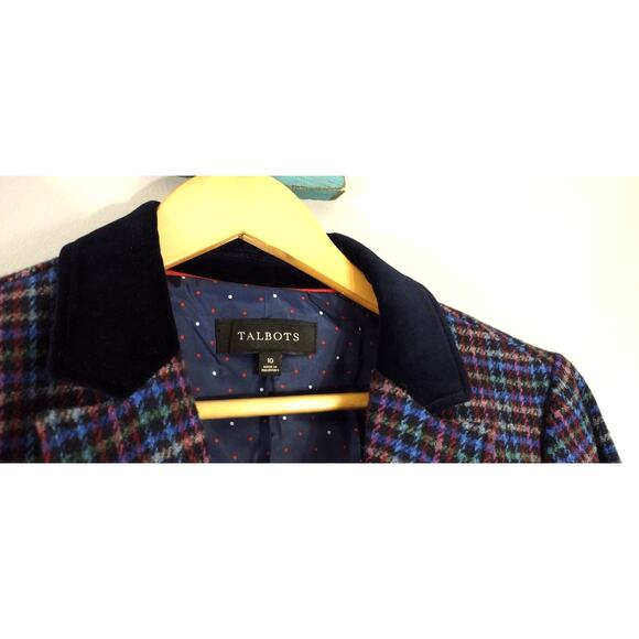 Talbots Mistletoe Plaid Shetland Wool Blazer Velvet Trim Business Jacket Size 10 - Picture 12 of 15
